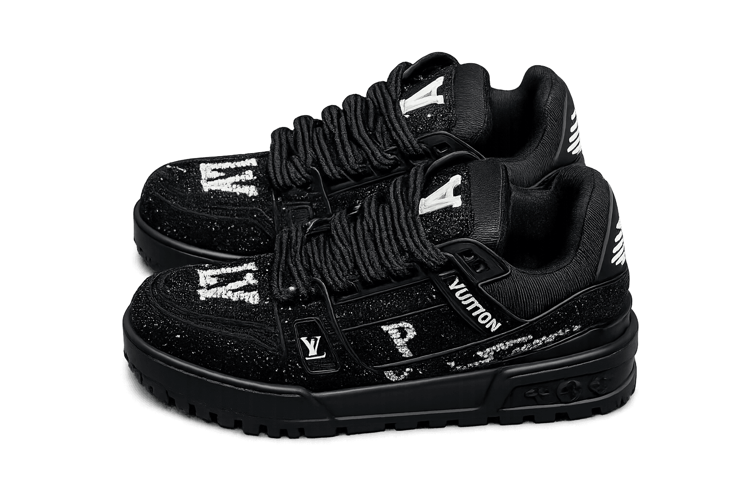 Louis Vuitton Black Glitter Platform Sneakers